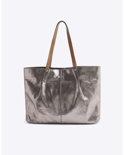 River Island Gray Leather Metallic Shopper Bag
