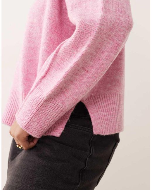 ASOS Pink Asos Design Curve Boxy Crew Neck Jumper With Side Split Detail