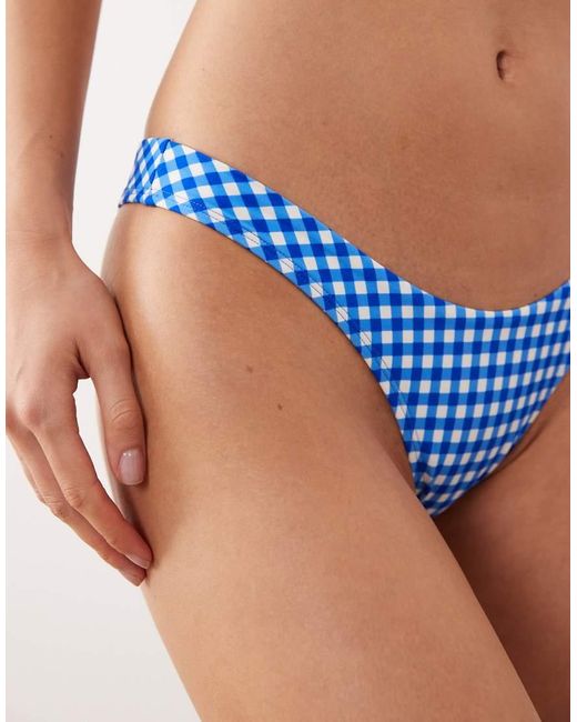 Free Society Blue Gingham High Rise Bikini Bottom