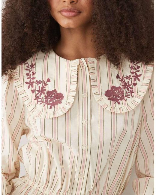 Miss Selfridge Natural Embroidered Collar Blouse
