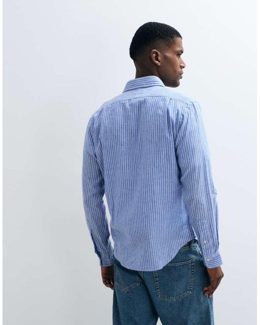 Polo Ralph Lauren Blue Striped Long Sleeve Button Up Custom Fit Shirt for men