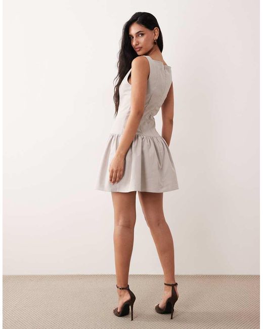 Kaiia Gray Exclusive Linen Blend Square Neckline Button Detail Mini Dress