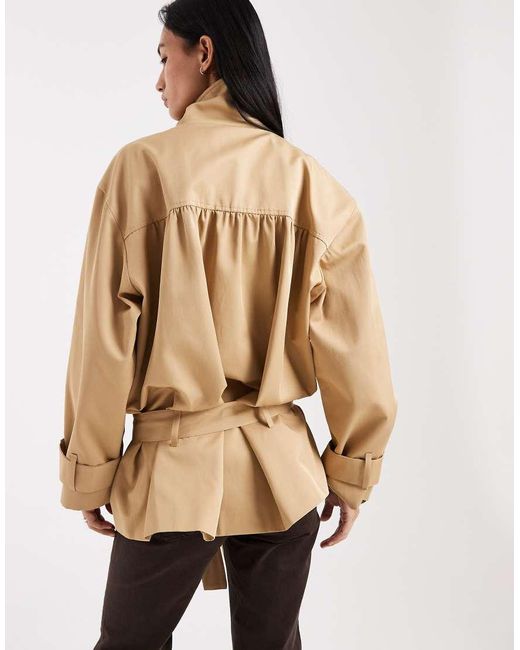 ASOS Natural Funnel Neck Drop Waist Jacket