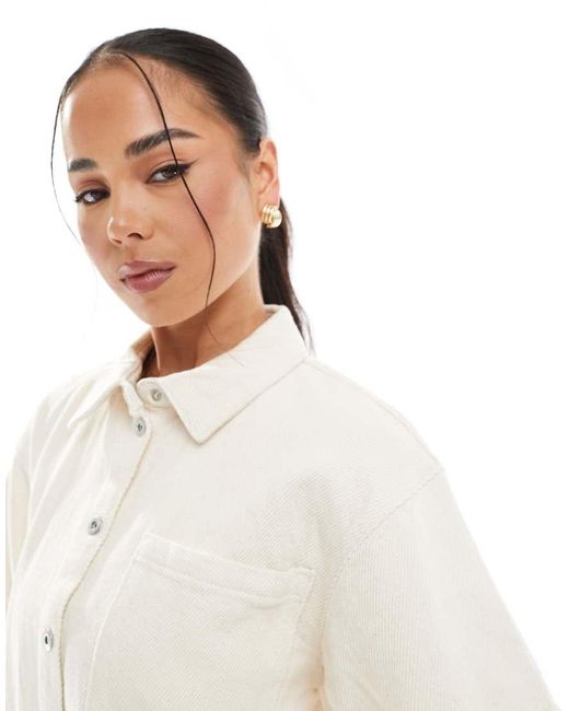 Pieces White Textured Twill Short Sleeve Boxy Shirt Co-ord