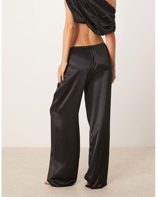 SNDY'S Black Satin Drawstring Wide Leg Pants