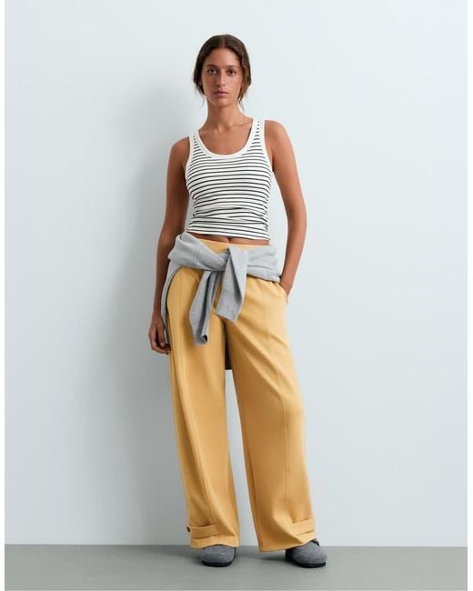 Oysho White Long Rib Round Neck Modal Tank Top