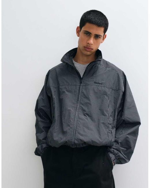 CERNUCCI Gray Funnel Neck Check Windbreaker Jacket for men