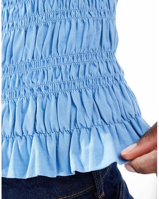 ASOS Blue Sleeveless Irregular Shirred Tank