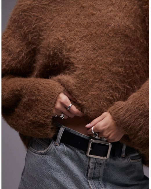TOPSHOP Brown Knitted Ultra Fluffy Oversized Jumper