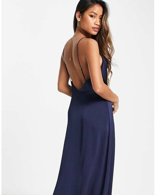 Vila Blue Satin Cowl Neck Maxi Dress