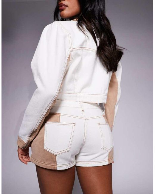Liquor N Poker White Western Style Denim Mini Shorts With Faux Suede Patchwork