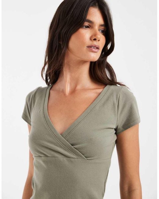 Hollister Green V Neck Wrap Front Top