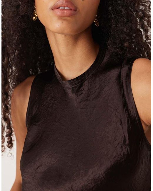 Mango Black Sleeveless Crushed Satin Top