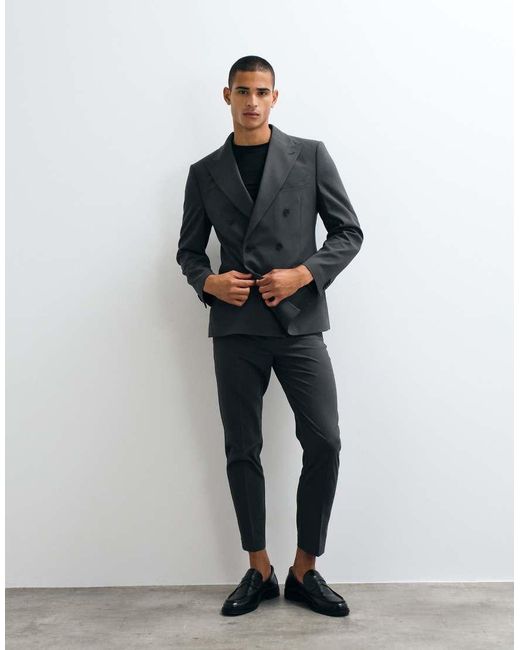 ASOS Slim Double Breasted Colbert in het Gray voor heren