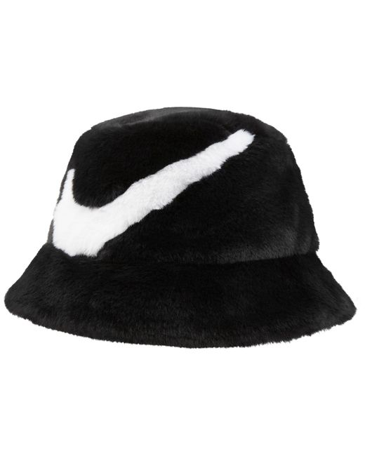 Nike Black Swoosh Faux Fur Bucket Hat