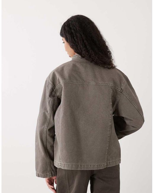 Weekday Brown Washed Canvas Zip Through Jacket