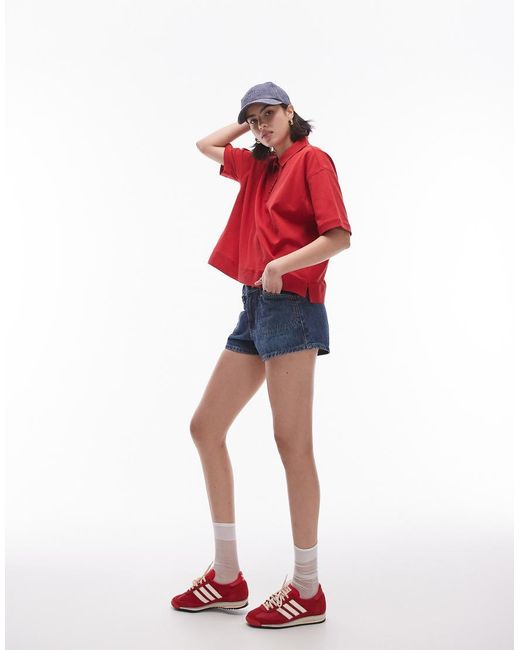 TOPSHOP Red Boxy Polo Top