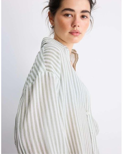 Stradivarius Blue Linen-effect Shirt