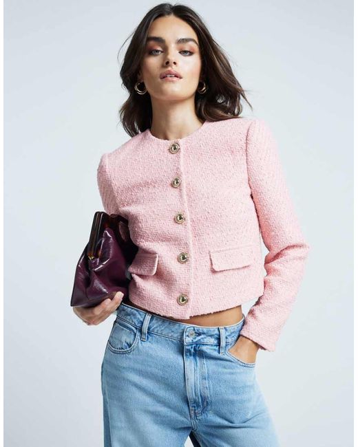River Island Red Crop Boucle Trophy Jacket