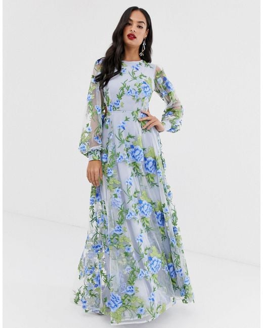ASOS Blue Embroidered Maxi Dress With Open Back
