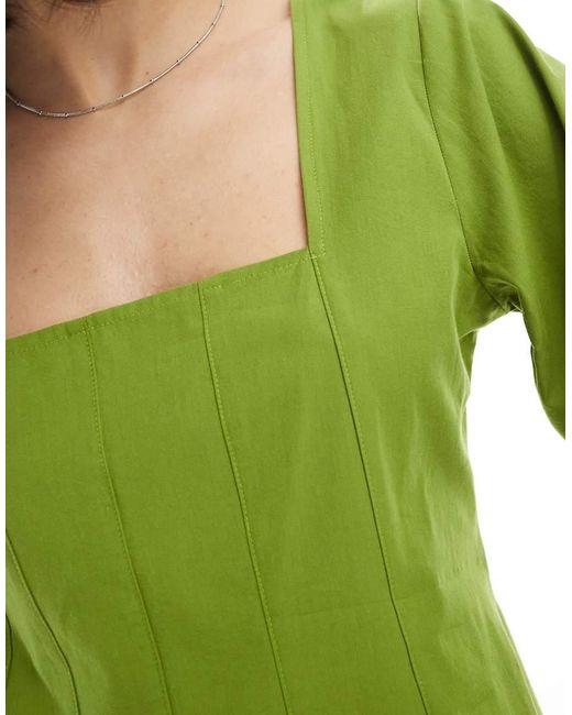 Top A Corsetto Oliva Con Scollo Squadrato E Cuciture di ASOS in Green