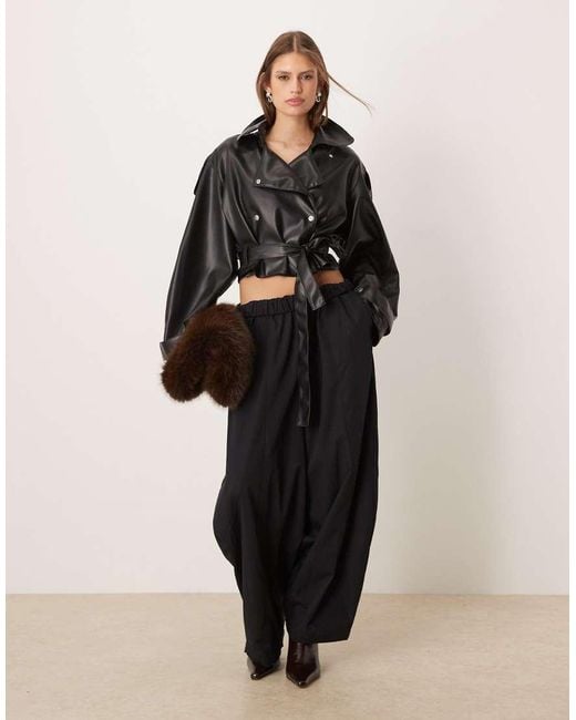 ASOS Black Faux Leather Trench Cropped Jacket