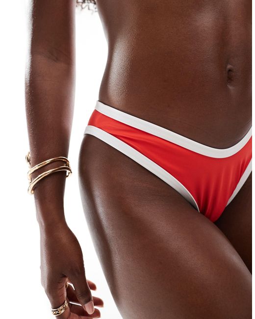 Miss Selfridge Red V Front Contrast Bikini Bottom