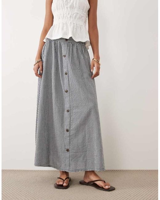 New Look Gray Gingham Button Through Midi Skirt