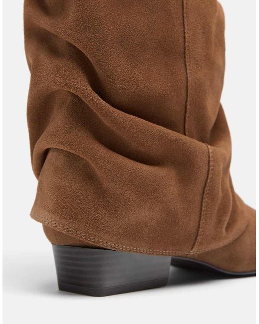 Stradivarius Brown Flat Leather Slouchy Joots