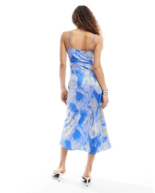 AllSaints Blue Bryony Spiral Satin Midi Slip Dress