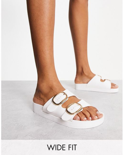 London Rebel White London Rebel Wide Fit Double Buckle Footbed Sandals