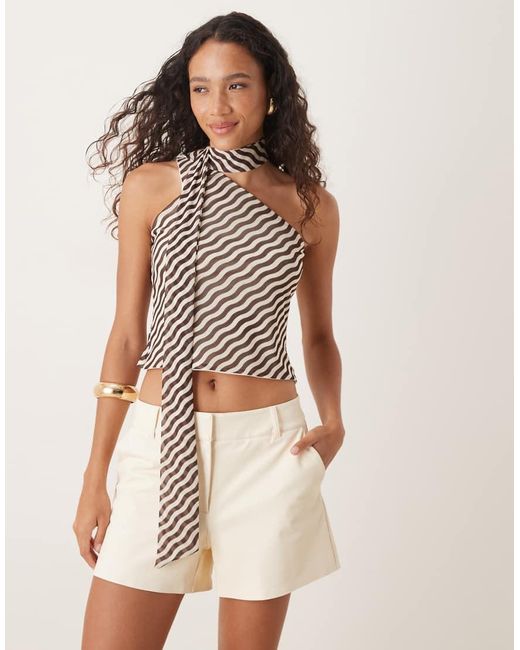 ASOS Multicolor Mesh One-shoulder Scarf Detail Top