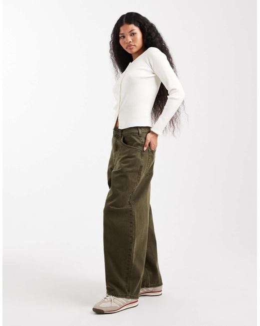 Asos design petite - jean coupe ample à taille haute - kaki ASOS en coloris White