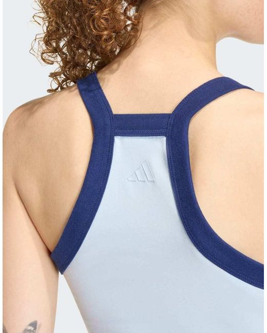 Adidas Originals Blue Seasonal Essentials Colorpop Tank With Embroidered Graphic
