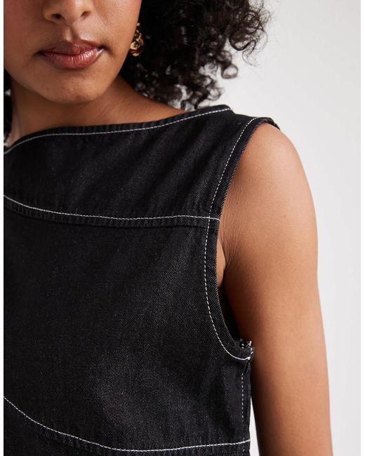 ASOS Black Asymmetric Denim Top With Exposed Seams