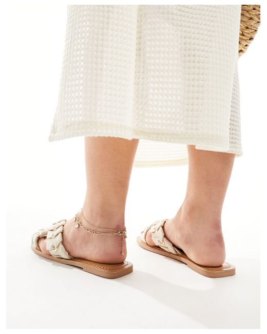 ASOS White Wide Fit Freya Plaited Cross-strap Flat Sandals