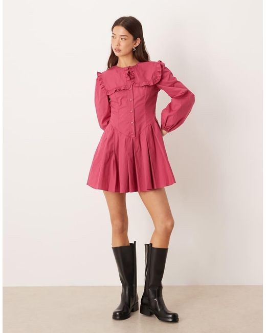 Glamorous Pink Long Sleeve Dramatic Collar Mini Dress