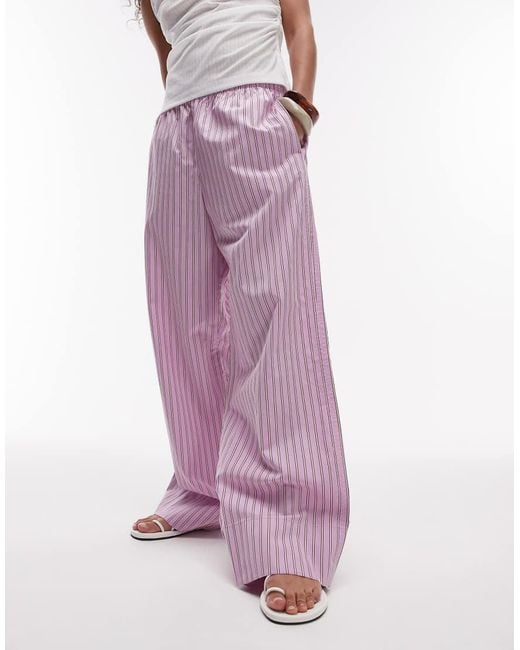 ARKET Purple Poplin Straight Leg Trousers With Pull-on Waist