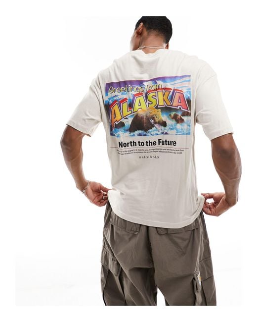 Jack & Jones Natural Relaxed Fit T-shirt With Alaska Back Print for men
