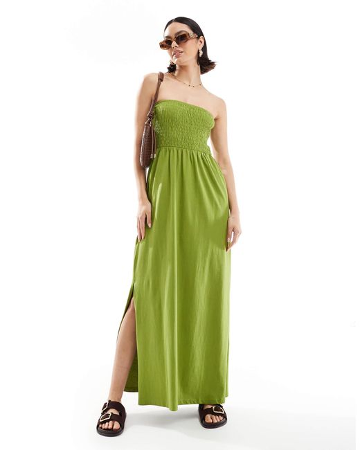 Threadbare Green – trägerloses midikleid