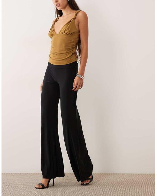 ASOS Black Slinky Ruched Side Wide Trouser Co-ord