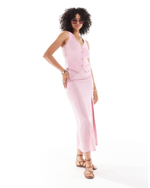 Jupe d'ensemble mi-longue à ourlet fendu Stradivarius en coloris Pink