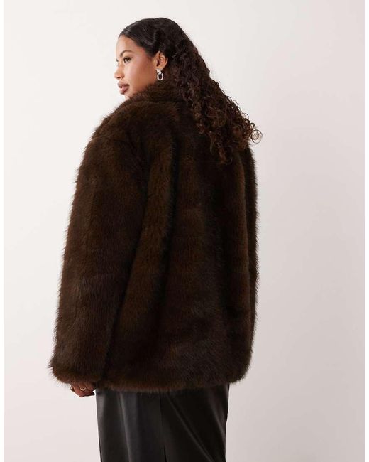 Motel Brown Pepita Faux Fur Coat
