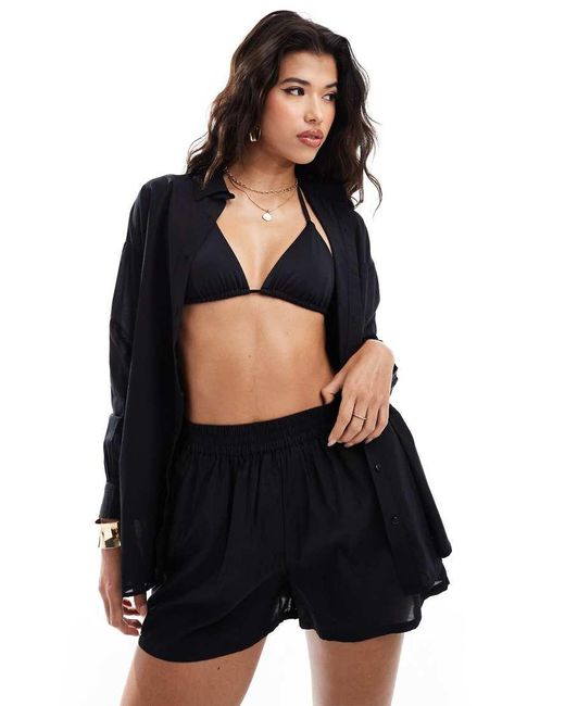 Miss Selfridge Black Beach Oversized Sheer Shirt