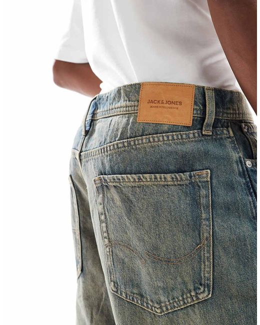 Pantalones Cortos Vaqueros De Corte Skater Alargado Con Lavado Arena Ron De -Azul Jack & Jones de hombre de color Gray