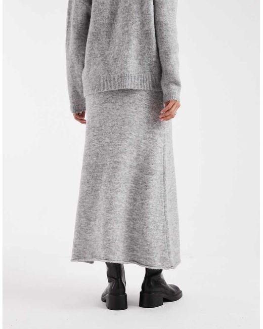 Pieces Gray Fluffy Knitted Midi Skirt