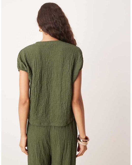 ASOS Green Co-ord Textured Cap Sleeve Detail T-shirt