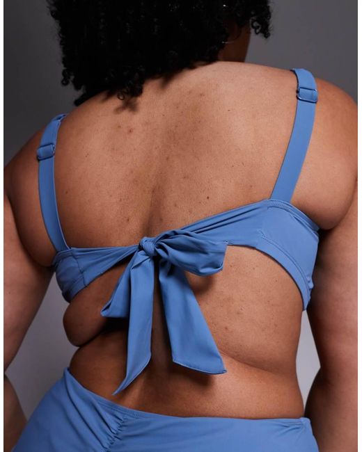 ASOS Blue Asos Design Curve Penelope Pleat Crop Bikini Top With Hoop Detail