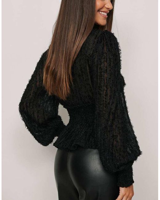 NA-KD Black Fringe Smock Ls Blouse