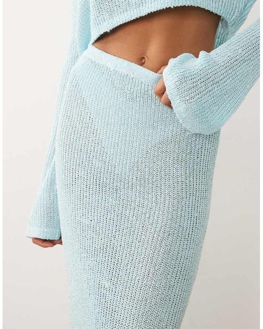 Wanderdoll Blue Gigi Metallic Knit Beach Maxi Skirt